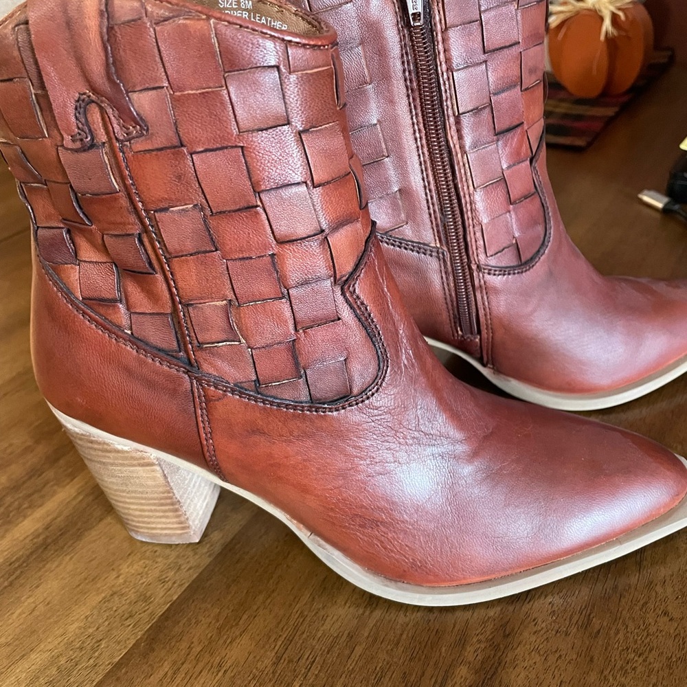 Matisse Woven Leather Ankle Boots - Rich Brown - Picture 3 of 10